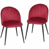 HOMCOM Set de 2 Scaune de Sufragerie din Catifea cu Spătar Tip Scoică, Culoare Roșu Vin, | Aosom Romania
