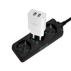 PRELUNGITOR LOGILINK, Schuko x 3, cablu 3G 1.5mm2, 230 V/16 A, 50 Hz, max. 3500 W, IP20, 1.5m, negru, &amp;quot;LPS205B&amp;quot; (timbru verde 0.8 lei) foto