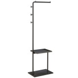 HOMCOM Cuier de Podea &icirc;n Formă de C cu 3 C&acirc;rlige, Bază din piatră și Picioare Antiderapante, 45x28x148 cm, Negru | Aosom Romania