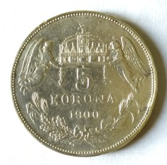 UNGARIA 5 COROANE 1900 CORONA KRONE ARGINT XF AUNC