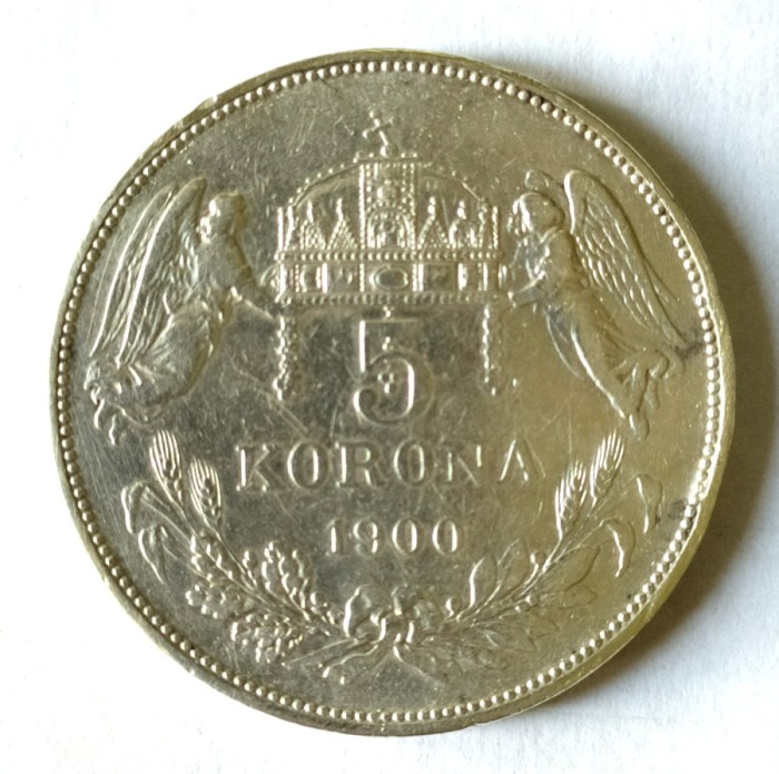 UNGARIA 5 COROANE 1900 CORONA KRONE ARGINT XF AUNC