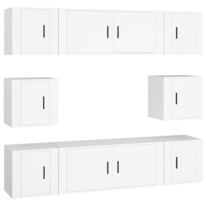 Set dulap TV, 8 piese, alb, lemn prelucrat