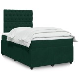 vidaXL Pat box spring cu saltea, verde &icirc;nchis, 120x190 cm, catifea 3294595