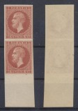 ROMANIA 1872 Carol I emisiunea Paris timbru nedantelat 15 bani in pereche verticala cu margine de coala, MNH, guma originala RRR!, Istorie, Nestampilat