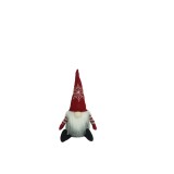 Ornament de craciun spiridus cu palarie rosie, flippy, rosu/gri, textil, 31 cm