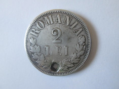 Romania 2 Lei 1873 argint,gaurita/patina frumoasa foto