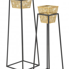 Set 2 suporturi ghiveci Older Square, Mauro Ferretti, Ø 23x70-20x60 cm, fier, auriu/negru