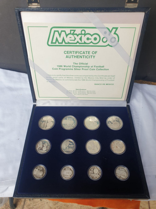 Set 12 monede-Campionatul Mondial de Fotbal 1986 Mexic-Argint-Proof