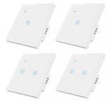 Set 4 Intrerupatoare Wi-Fi cu touch Brius&trade;, 2 simple / 2 duble, nul, Tuya, Amazon Alexa/Google Assistant, sticla securizata, ignifug, LED noapte/zi, r