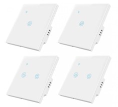 Set 4 Intrerupatoare Wi-Fi cu touch Brius&trade;, 2 simple / 2 duble, nul, Tuya, Amazon Alexa/Google Assistant, sticla securizata, ignifug, LED noapte/zi, r