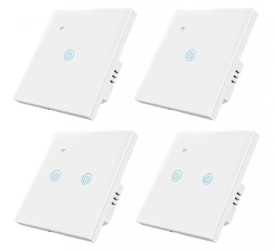 Set 4 Intrerupatoare Wi-Fi cu touch Brius&amp;trade;, 2 simple / 2 duble, nul, Tuya, Amazon Alexa/Google Assistant, sticla securizata, ignifug, LED noapte/zi, r foto