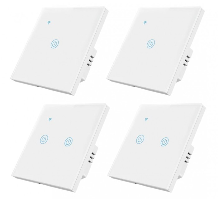 Set 4 Intrerupatoare Wi-Fi cu touch Brius&trade;, 2 simple / 2 duble, nul, Tuya, Amazon Alexa/Google Assistant, sticla securizata, ignifug, LED noapte/zi, r