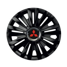 Set 4 capace roti Negre Cu Inel Cromat Royal R15 pentru gama auto Mitsubishi