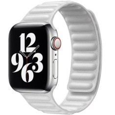 Curea iUni compatibila cu Apple Watch Ultra/SE/8/7/6/5/4/3/2/1, 42mm, Leather Link, White
