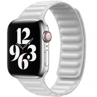 Curea iUni compatibila cu Apple Watch 1/2/3/4/5/6/7, 42mm, Leather Link, White foto