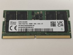 Memorie Ram Laptop SK Hynix 16GB, DDR5, 1Rx8, PC5-4800B-SA0-1010-XT, 4800Mhz, HMCG78AEBSA095N, PC5-38400, CL40, 1,1V, Non-ECC, sodimm, 262 pini