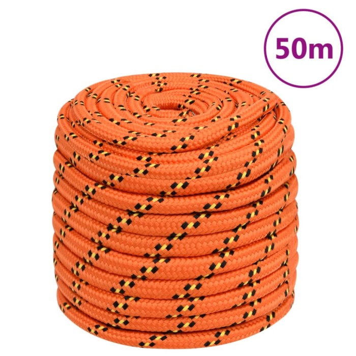 vidaXL Fr&acirc;nghie de barcă, portocaliu, 16 mm, 50 m, polipropilenă