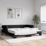 vidaXL Pat de zi cu extensie, negru, 100x200 cm, textil