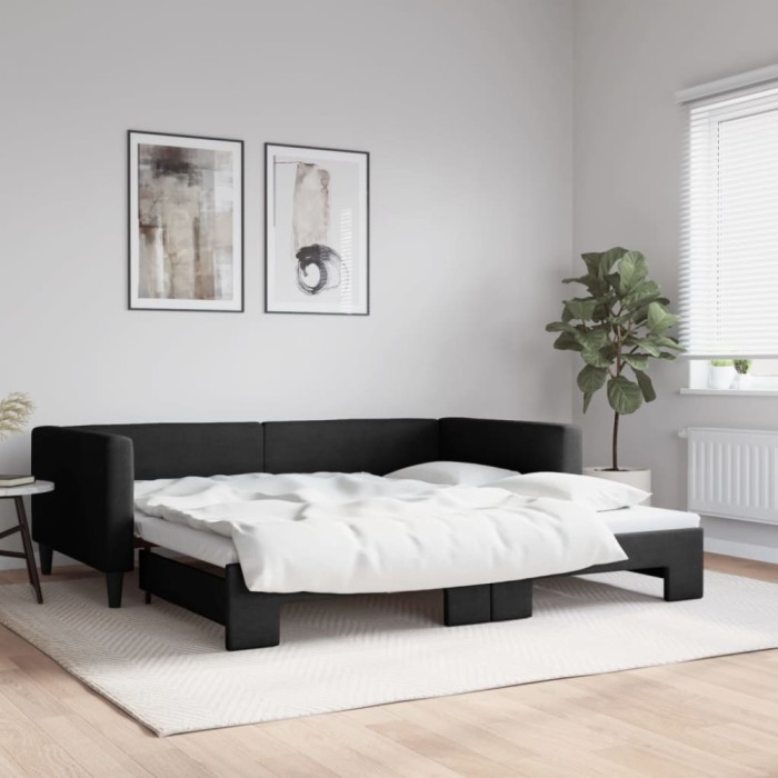 vidaXL Pat de zi cu extensie, negru, 100x200 cm, textil