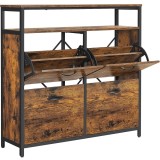 VASAGLE Dulap pantofi din MDF cu ​​4 usi basculante, pentru 12-20 perechi, 98x30x95cm, maro rustic si negru Household NewTrend