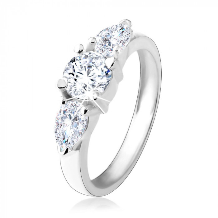 Inel de logodnă realizat din argint 925, zirconiu rotund, două lacrimi transparente - Marime inel: 58