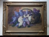 Necunoscut - Cos cu flori de liliac. Tablou (dimensiune 48 x 64 cm cu rama)