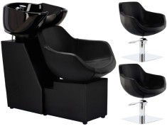 Set Profesional Coafor: Scafă Model Laura + 2 Scaune Hidraulice Pivotante cu Bol Ceramic și Accesorii Incluse