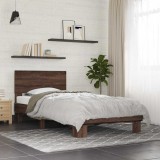 VidaXL Cadru de pat, stejar maro, 75x190 cm, lemn prelucrat și metal