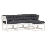 Set mobilier de gradina cu perne, 4 piese alb lemn masiv de pin