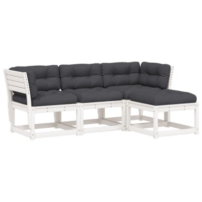 Set mobilier de gradina cu perne, 4 piese alb lemn masiv de pin foto