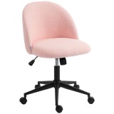 HOMCOM Scaun de birou rotativ din teddy-fleece, reglabil pe &icirc;nălțime, cu roți, spumă confortabilă, Roz | Aosom Romania