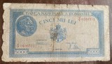 B11 84 - Bancnota foarte veche - Romania - 5000 lei - emisiune 21 august 1945 - filigran BNR vertical