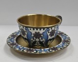 Cescuta si farfurioara din argint si email policrom, Rusia, cca. 1910