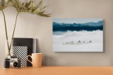 Tablou Canvas Peisaj Natură Munți Ceață Cer Albastru, 39 x 26 cm, CMCLASS