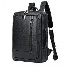 Rucsac laptop 15,6, BUSY LDY&amp;GTM&reg; Urban, barbati, piele naturala, multifunctional, suport troler, spate antiperspirant, negru