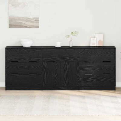 vidaXL Bufet 3 pcs Stejar negru 60 x 30 x 70 cm Lemn compozit foto