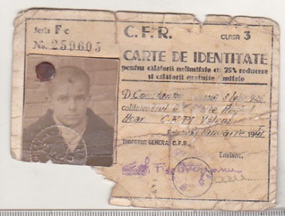 bnk div CFR - carte de identitate ptr calatorii ... 1941 foto