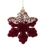 Ornament Brad Crăciun, Fulg Spumă, Bordo, Paiete Aurii, 12cm, Oem