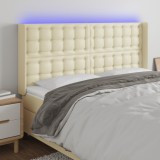 Cumpara ieftin Tăblie de pat cu LED, crem, 147x16x118/128 cm, piele ecologică