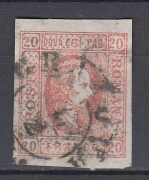 ROMANIA 1865 LP 17 A.I.CUZA EFIGIA DOMNITORULUI IN OVAL 20 PARALE STAMPILAT