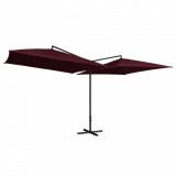 Umbrelă de soare dublă, st&acirc;lp din oțel, roșu bordo, 250x250 cm