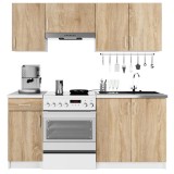 Set mobilier bucatarie Lima 180 cm cu blat alb, 5 corpuri, stejar sonoma