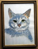 T.074 TABLOU PASTEL PISICA NESEMNAT, Animale, Realism