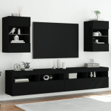 Comode TV de perete cu lumini LED, 2 buc., negru, 40x30x60,5 cm GartenMobel Dekor, vidaXL