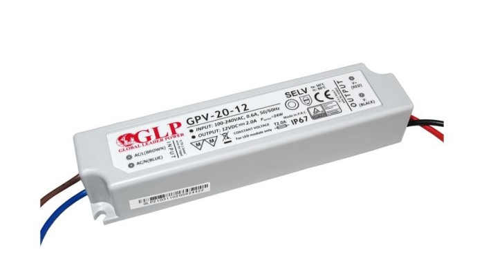 GLP GPV-20-12, sursă de alimentare GLP seria GPV 12V/2A, CV, fără PFC, carcasă din plastic IP67