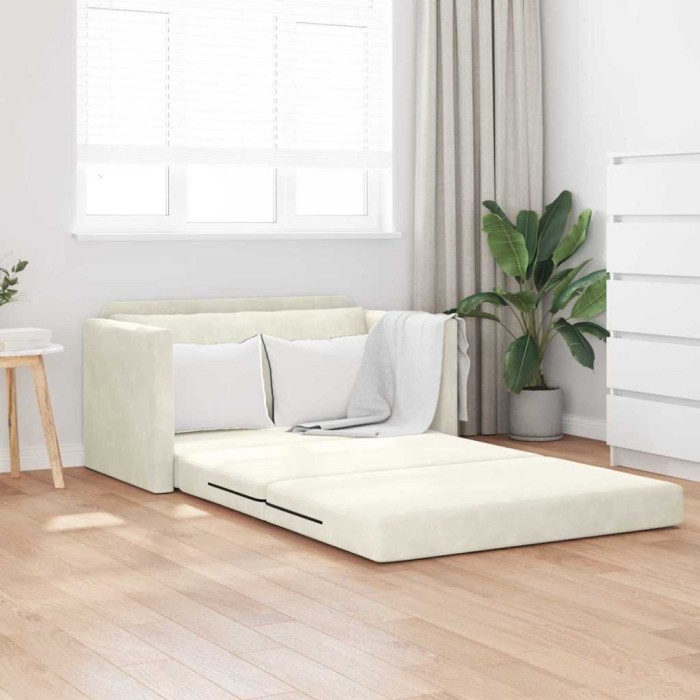 vidaXL Canapea Pat 2 &icirc;n 1 Crem 124x204x61 cm Catifea