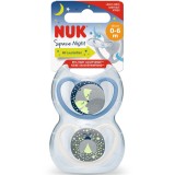 Set 2 suzete NUK SPACE, NIGHT, SILICON, 0-6 luni, baieti