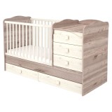 Cumpara ieftin Patut copii transformabil din lemn cu 5 sertare Hubners Sofia Maxi Kombi 120x70 cm crem nisip