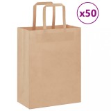 vidaXL Pungi de h&acirc;rtie 50 buc cu m&acirc;nere maro 21x11x28 cm