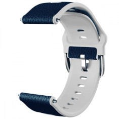 Curea hibrid piele-silicon compatibila cu Fitbit Versa 2, Telescoape QR, 22mm, MLS Blue